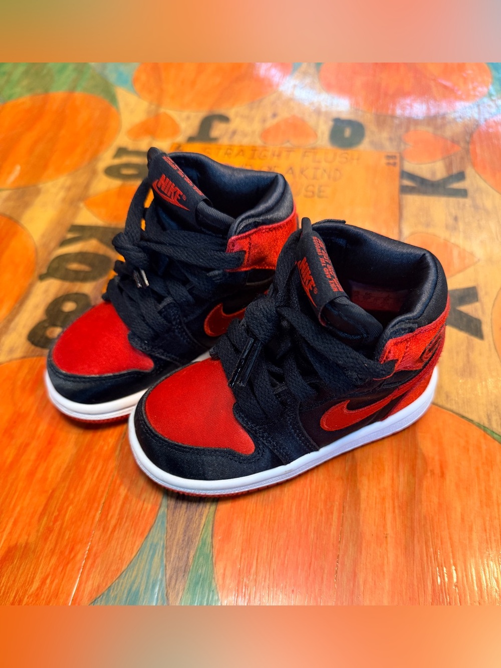 Nike Jordan 1 Retro High Top OG TD Satin Bred Black Red White Sz 6C FD5305-061